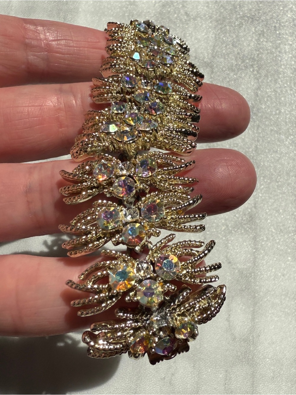 Vintage Coro Aurora Borealis AB Rhinestone Bracelet Gold tone Corocraft Pegasus - Picture 4 of 15